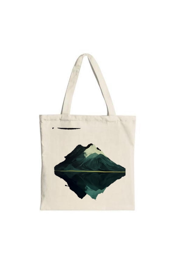 Mountain Reflection Tote Bag - Eco-Friendly Canvas Serene Green Design Perfect for Shopping Travel & Parties Stylish & Functional