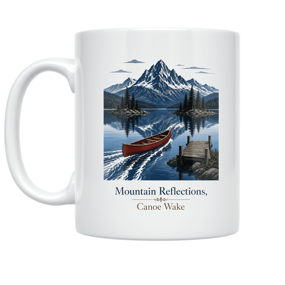 Mountain Reflections Canoe Wake Design - Adirondack Lake Enthusiast - 11 oz Ceramic Coffee Mug
