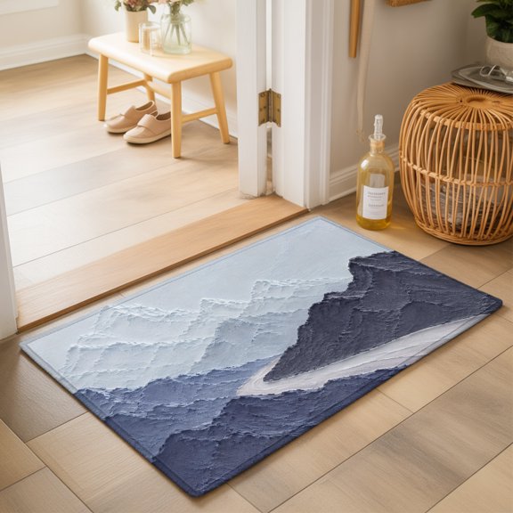Mountain Ridge 2'x3' Small Rugs for Entryway Front Door Kitchen Sink Area, Rustic Nature Blue Heavy Palette Knife Relief Soft Sturdy Mats Washable Non Slip Rectangle Area Rug