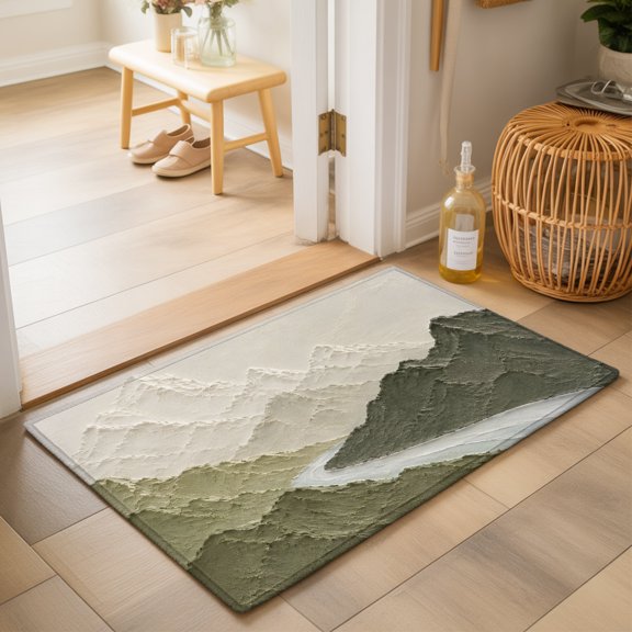 Mountain Ridge 2'x3' Small Rugs for Entryway Front Door Kitchen Sink Area, Rustic Nature Green Heavy Palette Knife Relief Soft Sturdy Mats Washable Non Slip Rectangle Area Rug