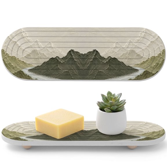 Mountain Ridge Diatomaceous Earth Coasters, Rustic Nature Green Heavy Palette Knife Relief Water Absorbent Diatomite Coaster, Bathroom Tray Stone Dish Drying Mat Kitchen Sink Tray 12x4in