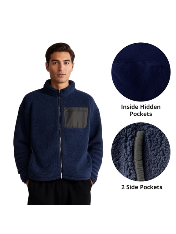 Men's Navy Sweater Teddy Woodland Jacket