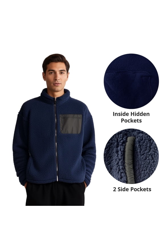 Men's Navy Sweater Teddy Woodland Jacket