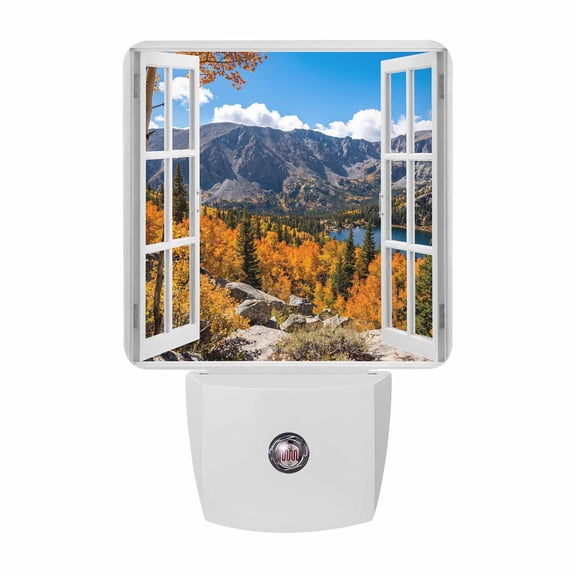 Mountain Ridge Night Lights, Rustic Orange Gray Wilderness Forest View Window Smart Auto Dusk to Dawn Sensor Nightlights Plug-in Nightlight for Bedroom Bathroom Living Room Kitchen Hallway