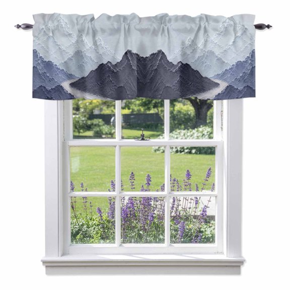 Mountain Ridge Valances for Windows, Rustic Nature Blue Heavy Palette Knife Relief Valance Window Treatment Rod Pocket Short Curtains Valances for Kitchen Bathroom 42"W x 12"L