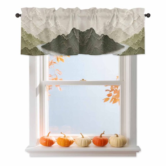 Mountain Ridge Valances for Windows, Rustic Nature Green Heavy Palette Knife Relief Rod Pocket Valance Short Window Treatments Curtains for Kitchen Bathroom Bedroom Decor, 42 x 12 Inches