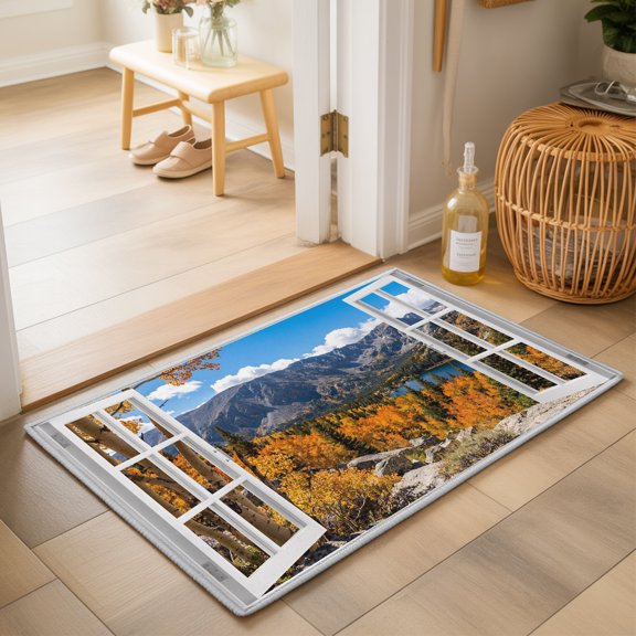 Mountain Ridge Washable Small Entryway Area Rugs 2'x3', Rustic Orange Gray Wilderness Forest View Window Washable Throw Rug Non-Slip Sturdy Edge Binding Carpet for Front Door Floor Room Entry