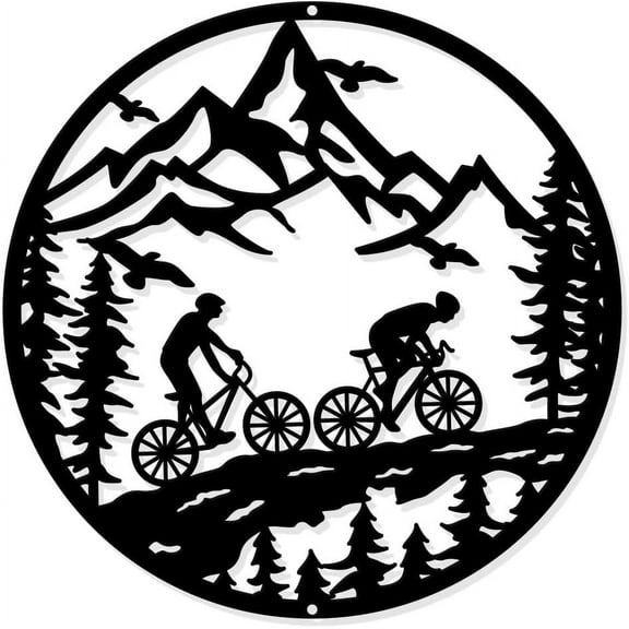 Mountain Riding Metal Wall Art Decor Matte Style Wall Hanging Decor Silhouette Wall Art for Home Garden Hotel Office Wall Festival Decoration Gift 11.8×11.8 Inch Gray