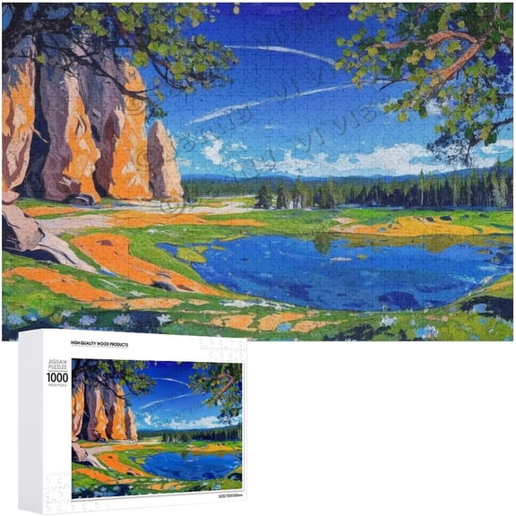 Mountain River 1000 Piece Jigsaw Puzzle for Adults,Natural Landscape Art,Country Landscape Painting,Funny Wall Art Home Decor - Modern Oil Landscape Art Print 30.7"x20.8"