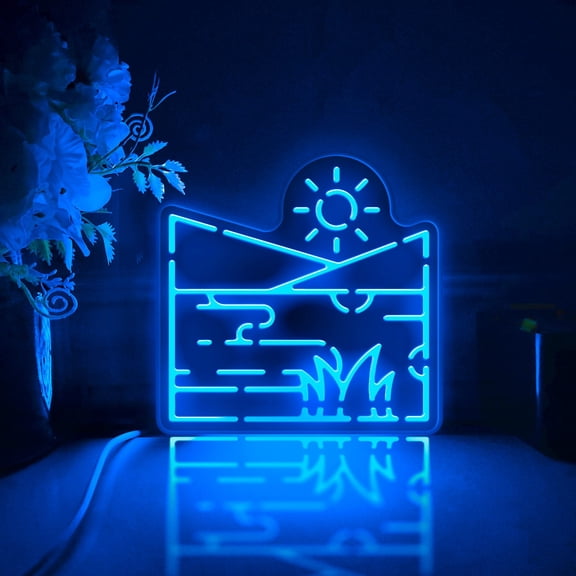 Mountain River And Plant Led Light Box, Dimmable Neon-Like Light Signs USB Power for Wall Decor Bedroom Decoration, RGB Light (WxH) 16"x16"
