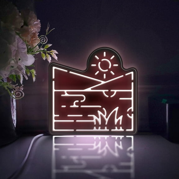 Mountain River And Plant Led Light Box, Dimmable Neon-Like Light Signs USB Power for Wall Decor Bedroom Decoration, Static Light (WxH) 6"x6"