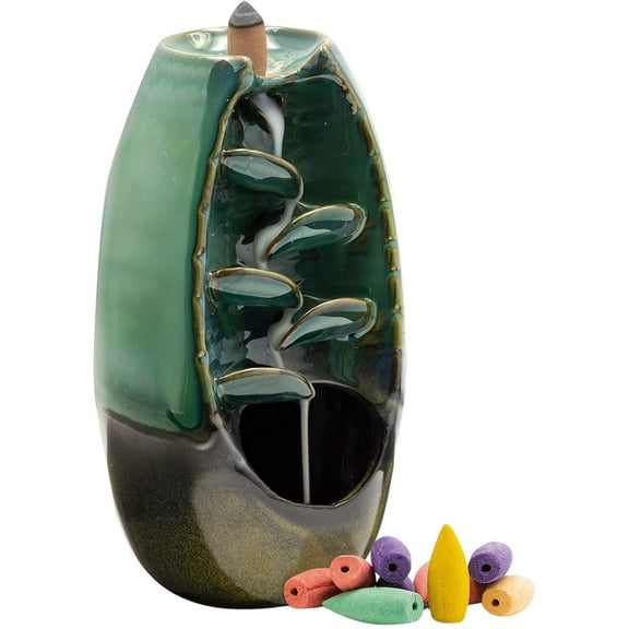 Eternal Living - Mountain River Cascading Fountain Aromatherapy Smoke Waterfall + 10 Cones - Green