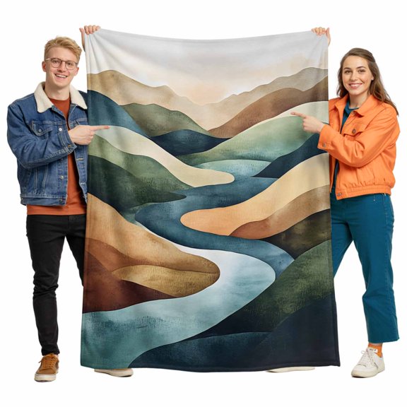 Mountain River Flannel Blanket for Bed,Travel and Camping, Abstract Art Super Soft Cozy Blanket for All Seasons 60"x80"