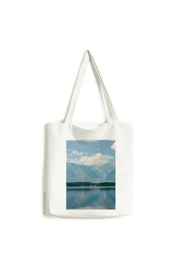 Mountain River Forest Reflection Sky Cloud Tote Canvas Bag Shopping Satchel Casual Handbag