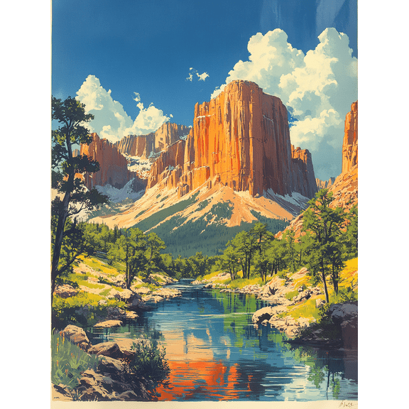 Mountain River Landscape Canvas Print/Wall Art Suitable for Living Room Bedroom Office Hotel and Restaurant Decoration.
