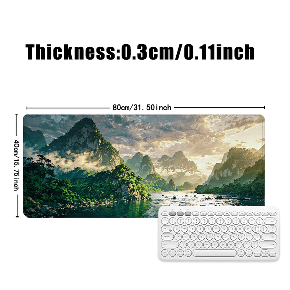 Mountain River Landscape Mouse Pad 31.5 x 11.82 Inches Rubber Desk Accessory for Office and Travel