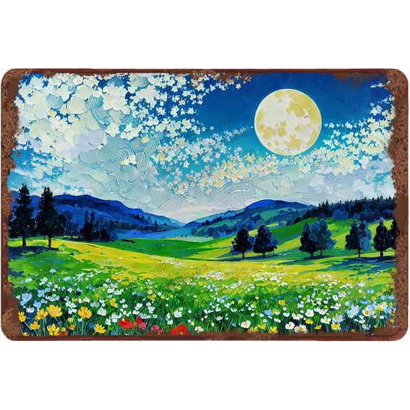 Mountain River Natural Landscape Retro Aluminum Sign 12x16 in Metal Tin Sign Nature Wall Decor Country Decor for Party for Cafes Club Pub Man Cave Garden Garage Wall Sign Gifts