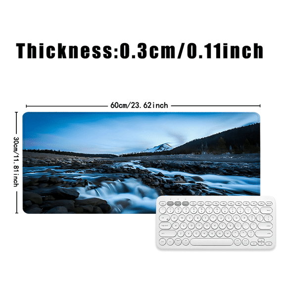Mountain River Scene Mouse Pad 31.5 x 11.82 Inches Rubber Desk Accessory for Office and Home Use