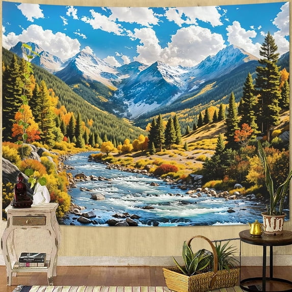 Aec Tech Landscape Mountain River Valley Tapestry, Autumn Landscape Tapestries for Bedroom ...