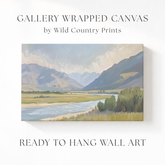 Mountain River Western Valley Landscape Cabin Lodge Fly Fishing Prairie Poster