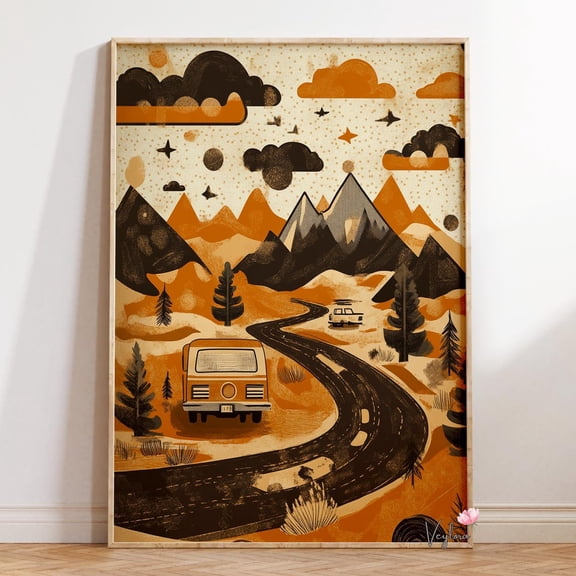 Mountain Road Trip Camper Van Wall Decor