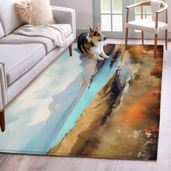 Mountain Runner Rug 2.7x5 FT, Non Slip Entryway Carpet, Modern Landscape Oil Painting Abstract Art Washable Soft Floor Carpet Entrance Mat Non-Shedding Throw Rug for Hallway Laundry Room Bedside