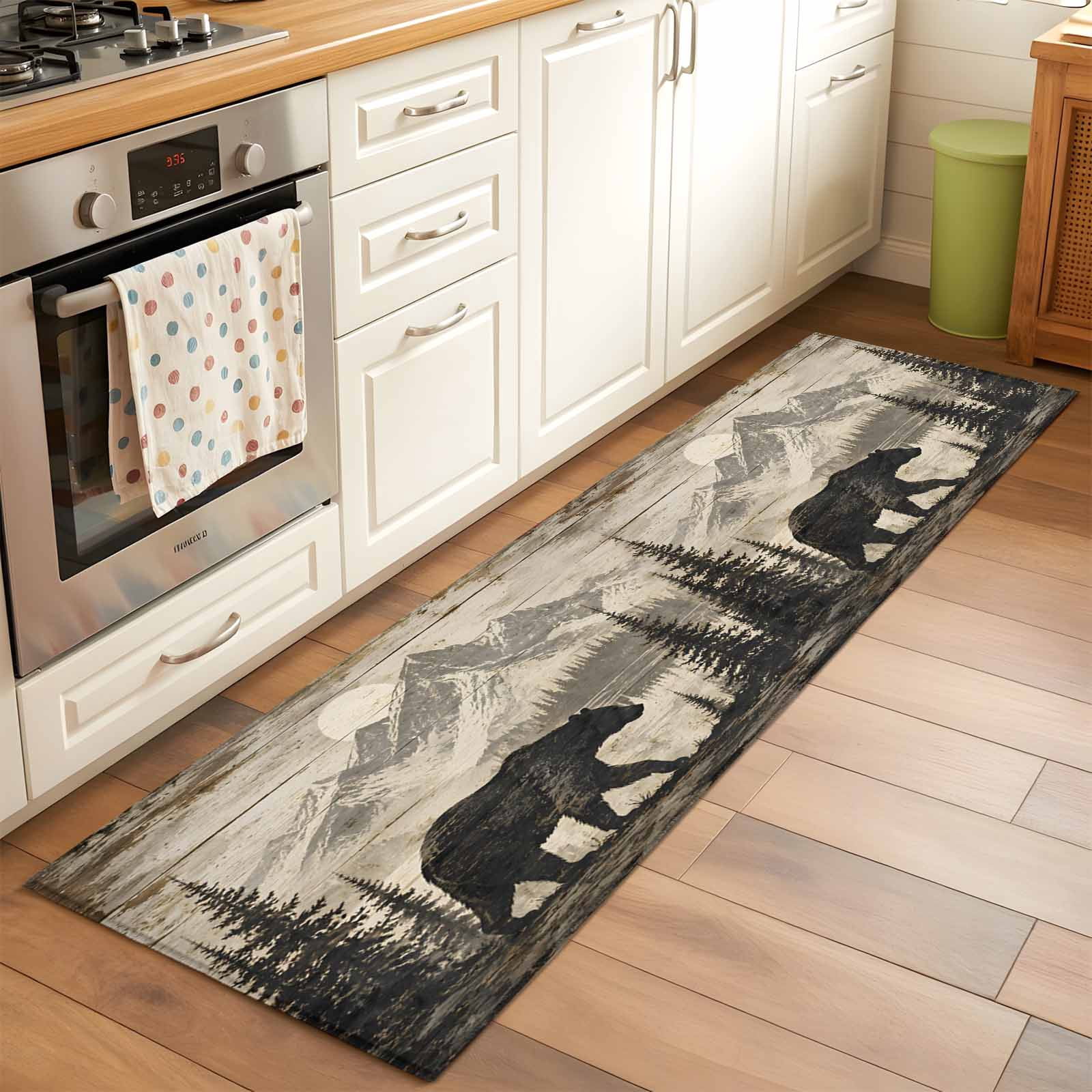 Pine Rugs Mountain Runner Rugs 2x6ft Fall Brown Wilderness Bear Black Pine Tree ...