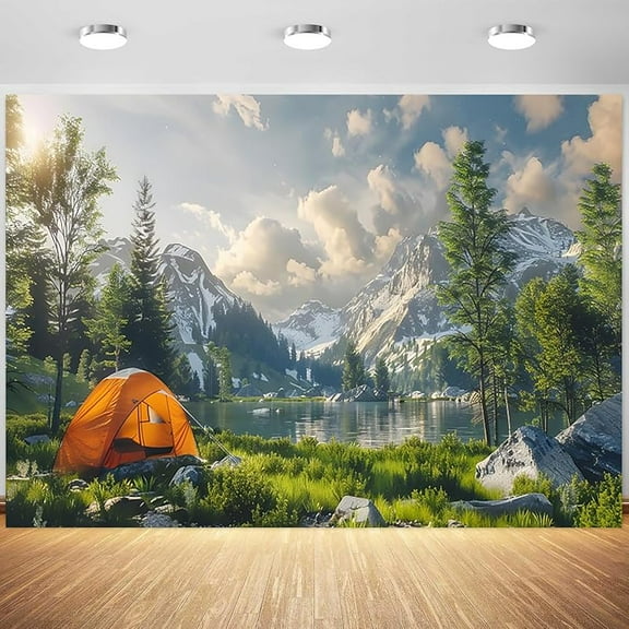 Mountain Scene Camping Backdrop Mountain Forest Nature Landscape Photography Background Camping Theme Party Decorations Kids Adults Portraits Supplies Photo Studio Props
