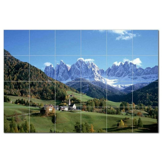 Mountain Scene Ceramic Tile Mural Kitchen Backsplash Bathroom Shower, 405614-L64