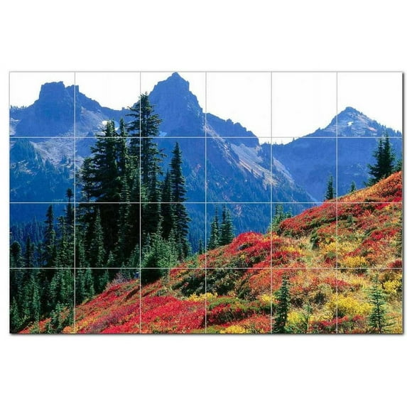 Mountain Scene Ceramic Tile Mural Kitchen Backsplash Bathroom Shower, 405617-L64