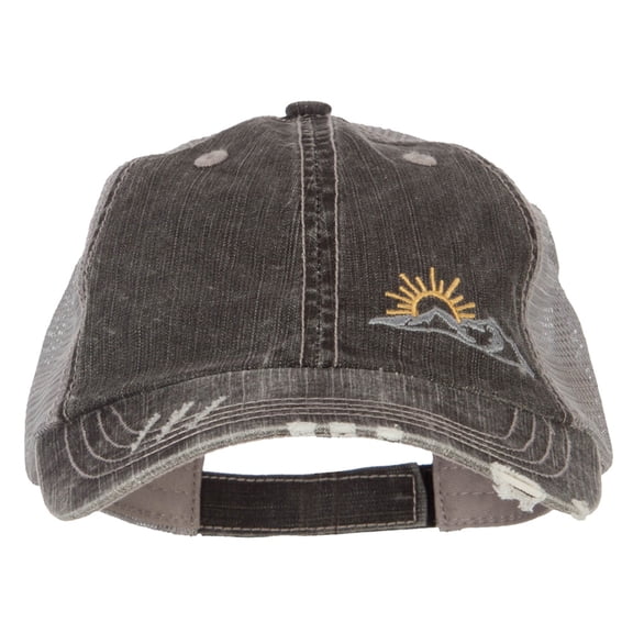 Mountain Scene Embroidered Cotton Mesh Cap - Black OSFM