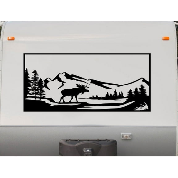 Mountain Scene Moose Decal RV Camper Motor Home Sticker Mountain Scene MTN-7