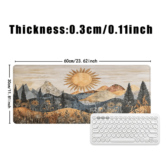 Mountain Scene Mouse Pad 31.5 x 11.82 Inches Rubber Desk Mat with Nature Art Design for Office and Home Use