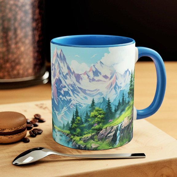 Mountain Scene Mug Scenic Nature Coffee Cup Alpine Landscape Art Ceramic Mug Gift for Hikers