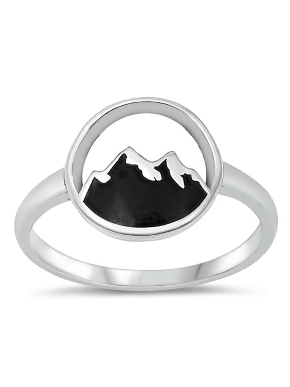 Mountain Scene Nature Ring .925 Sterling Silver Band Jewelry Female Male Unisex Size 5