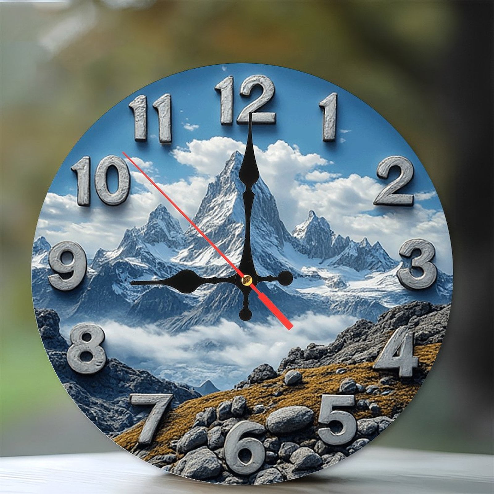 Clock Sencery Mountain Scenery Wall Clock Home Decor 10-Inch Silent Wooden Wall Clock ...