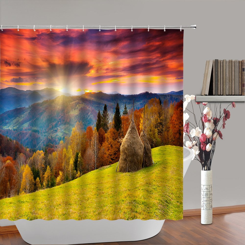 Mountain Scenic Shower Curtain Lake Pines Trees Forest Natural Scenery