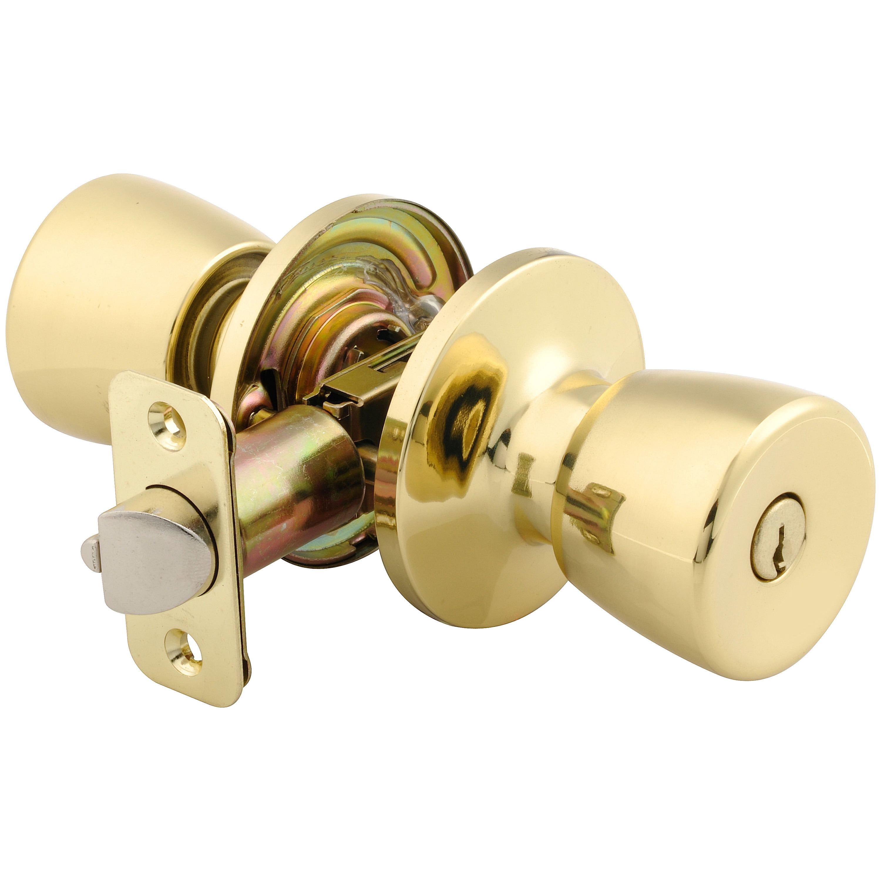 Mountain Security Keyed Entry Doorknob, Tulip, Polished Brass Finish