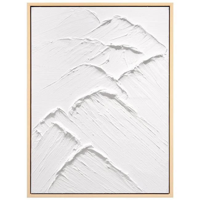 White Textured Abstract Mountain Canvas with Light Wood Frame, 30" x 40"