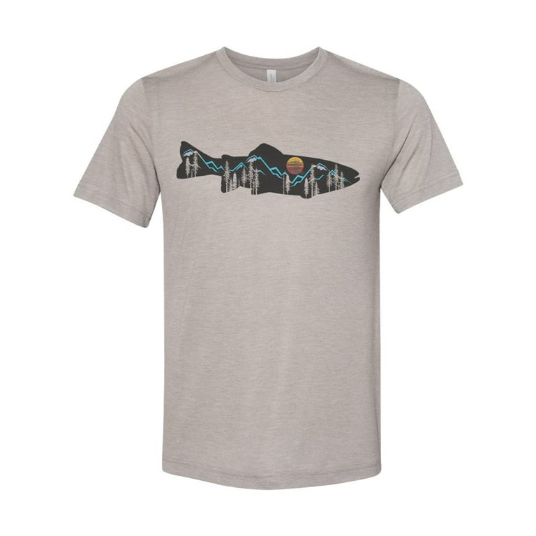 Mountain Shirt, Mountain Trout, Trout Fishing Shirt, Fly Fishing Tee,  Unisex, Soft Bella Canvas, Fly Fish, Mountains, Hunting and Fishing,  Heather