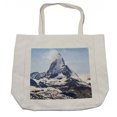 thumbnail image 1 of Mountain Shopping Bag, Matterhorn Summit Clouds Hill Scenery Glacier Natural Beauty Image Print, Eco-Friendly Reusable Bag for Groceries Beach and More, 15.5" X 14.5", Cream, by Ambesonne, 1 of 2