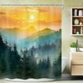 thumbnail image 1 of Mountain Shower Curtain 72Wx72H inch Green Misty Woodland Pine Tree Sunrise Sunset Scenery Landscape Foogy Greenery Rustic Bathroom Decor Fabric Polyester Waterproof 12 Pack Hooks, 1 of 5