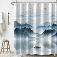 thumbnail image 1 of Mountain Shower Curtain, Abstract Sunrise Ink Painting Shower Curtain for Bathroom Small Boat on The Sea Aesthetic Nature Scenery Fabric Shower Curtain Set with Hooks, 72x84 Inch, 1 of 6