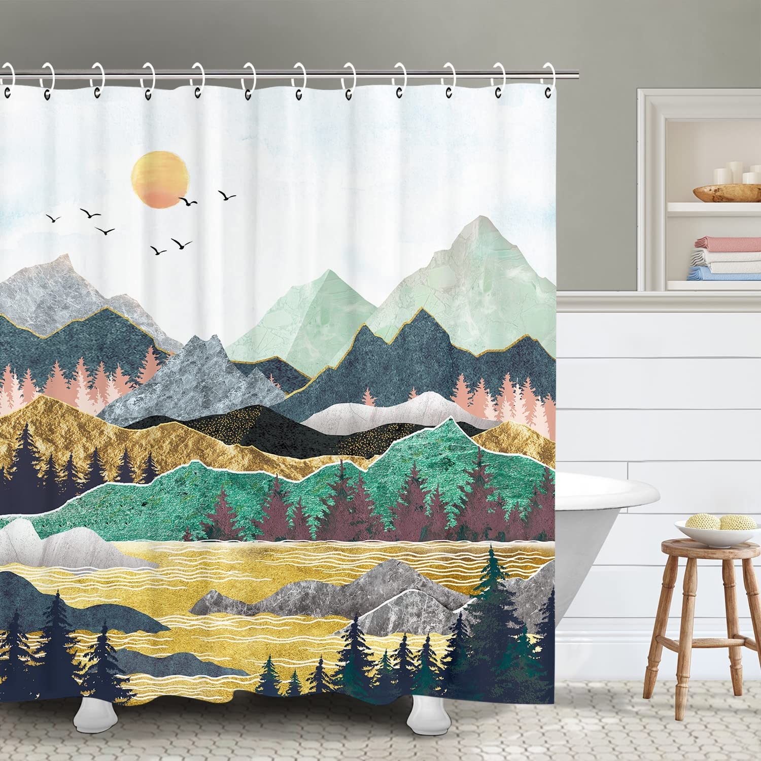 Bamboo Stall Shower Curtain, Bamboo Painting With Japanese Words In Mid Autumn Festival Giving Day Harvest Artsy Work Fabric Bathroom Set Hooks 36w X 72l Inches Long