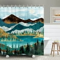 thumbnail image 1 of Mountain Shower Curtain Misty Forest Shower Curtain Nature Shower Curtain, Lake Shower Curtain Green Trees Landscape Sun Sunset Waterproof Art Shower Curtains for Bathroom, 72" x 72" Inches, 1 of 6