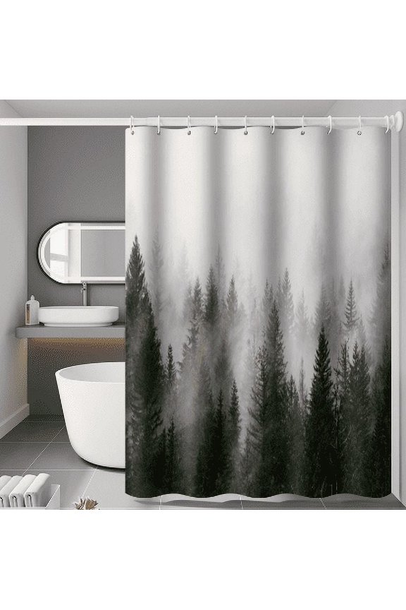 Mountain Shower Curtain Misty Forest Tree Foggy Shower Curtain for Bathroom with Hooks Cool Nature Scenery Landscape Bathtub Decor 70 inch Design Art Shower Curtain Waterproof Fabric