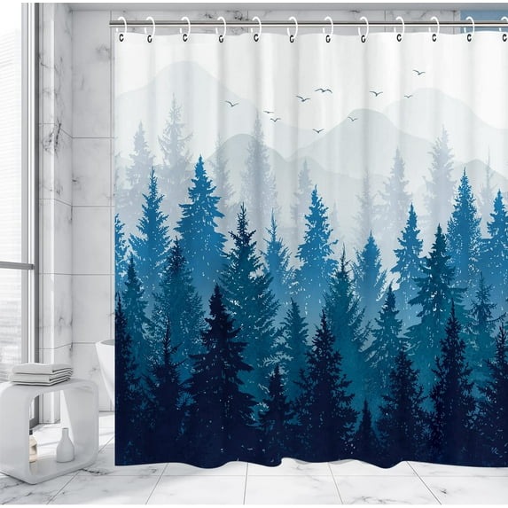 Mountain Shower Curtain Misty Forest Tree Foggy Shower Curtain for Bathroom with Hooks Cool Nature Scenery Landscape Bathtub Decor 72 inch Design Art Shower Curtain Waterproof Fabric