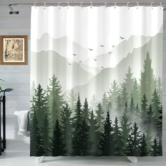 Mountain Shower Curtain Nature Shower Curtain Dark Forest Shower Curtain Set Waterproof Fabric Shower Curtains Cool Shower Curtains Decorative Bathroom Bath Curtain Decor (72 x 72 )