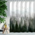 thumbnail image 1 of Mountain Shower Curtain, Teal Shower Curtain for Bathroom, Cool Shower Curtain Nature Shower Curtain Hooks, Watercolor Misty Forest Sun Sunset Landscape Shower Curtain, 72Wx72H Inch, 1 of 6