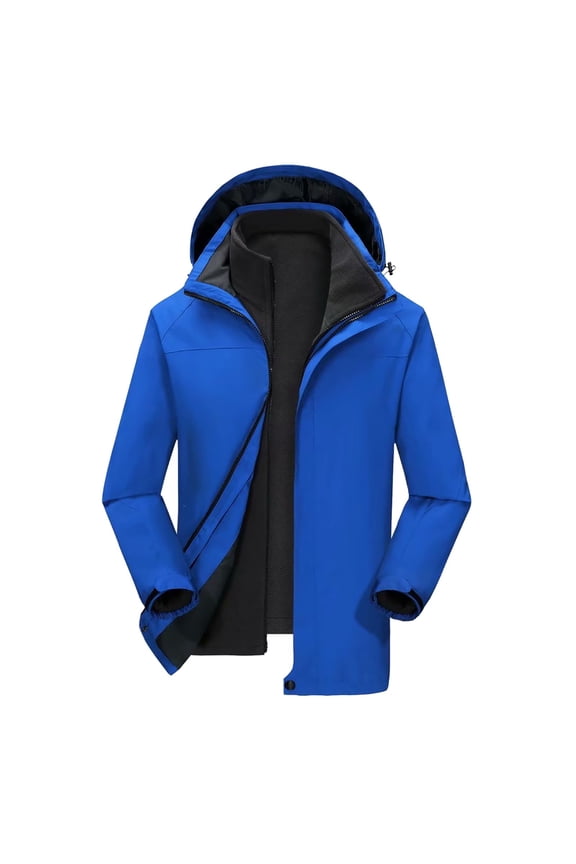 Mountain Ski Jacket Waterproof Fleece Liner Snow Coat Warm Winter Windproof Hooded Raincoat Women And Men's Three In Detachable Outdoor Mountaineering Suit And Ski Suit Blue XXXL